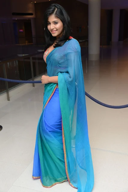 Actress Anjali Sexy in Blue Saree Photos