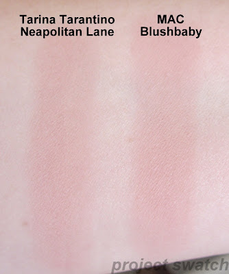 Tarina Tarantino Neapolitan Lane, MAC Blushbaby - swatches, comparison