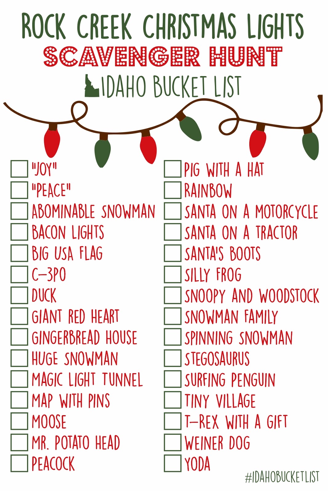 Rock Creek Christmas Lights Scavenger Hunt