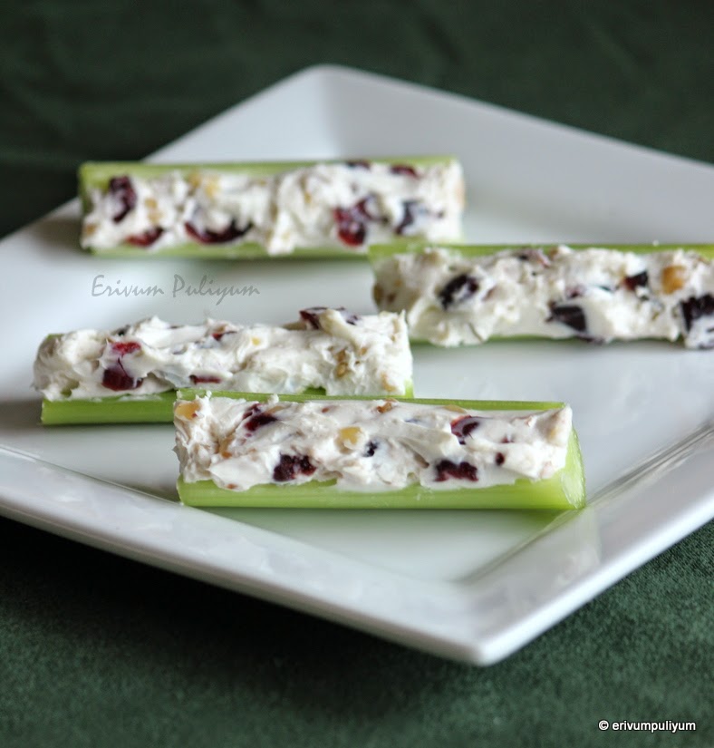 Erivum Puliyum Stuffed Celery Sticks Quick Snacks No Cooking Snacks