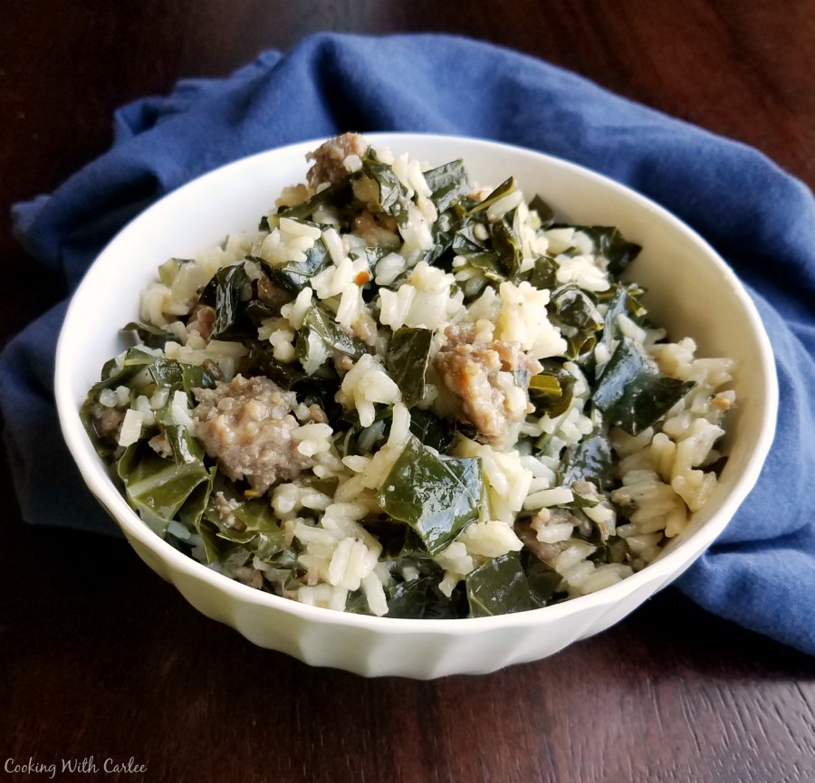 Cooking With Carlee One Pot Collards with Rice and Sausage
