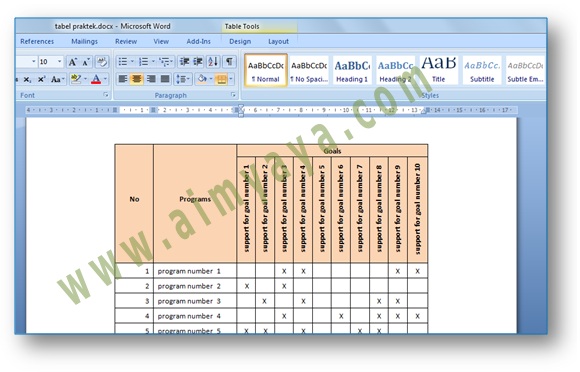 Gambar: Contoh  teks judul (header) tabel Vertikal di Microsoft Word
