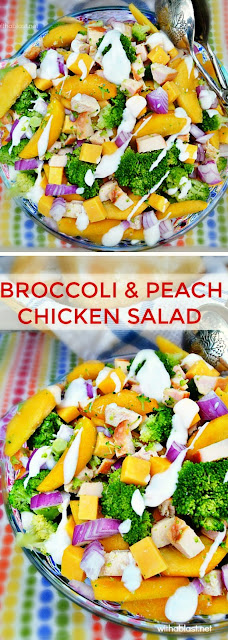 This Broccoli and Peach Chicken Salad is healthy, filling and bursting with flavor ~ the perfect lunch or light dinner salad during Summer 