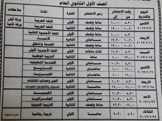 لكل محافظات مصر - جداول امتحانات نصف العام 2017  Ii