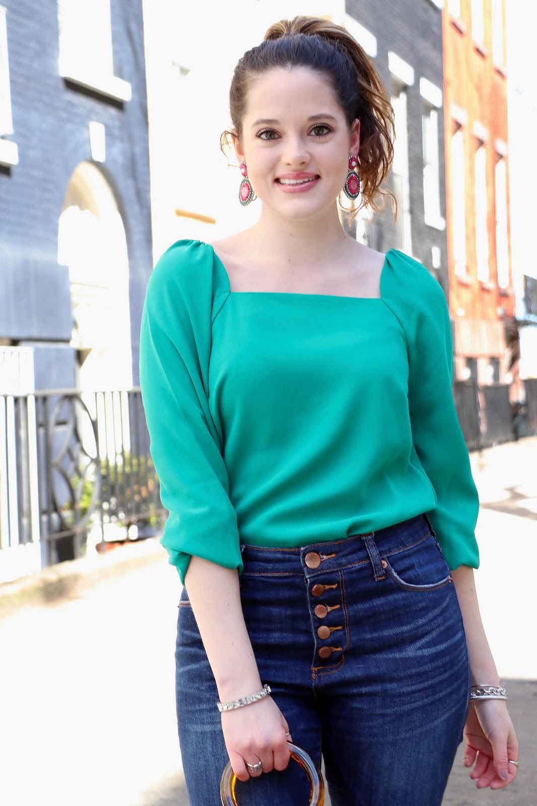 Nyc fashion blogger Kathleen Harper wearing a spring top for work