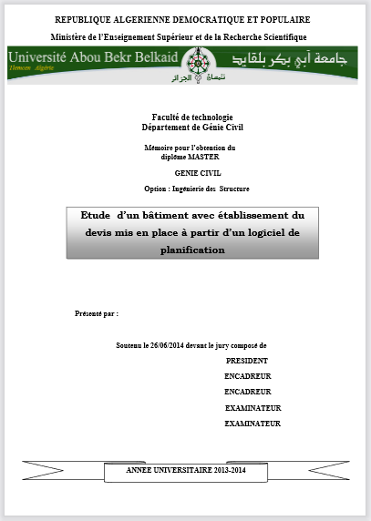 Mémoire de Fin d'etudes génie civil " Étude d’un bâtiment avec