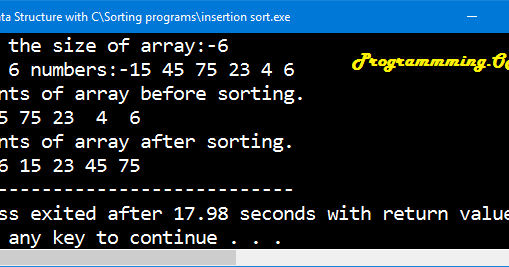 Program in C and C++ to sort an array using Insertion sort technique