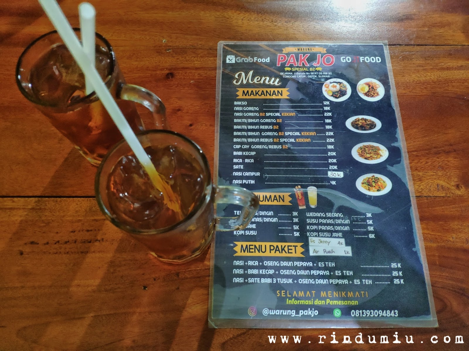 two iced tea and menus at Warung Pak Jo Spesial B2