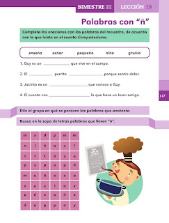 Apoyo Primaria Español 1er grado Bimestre 3 lección 19 Palabras con "ñ"