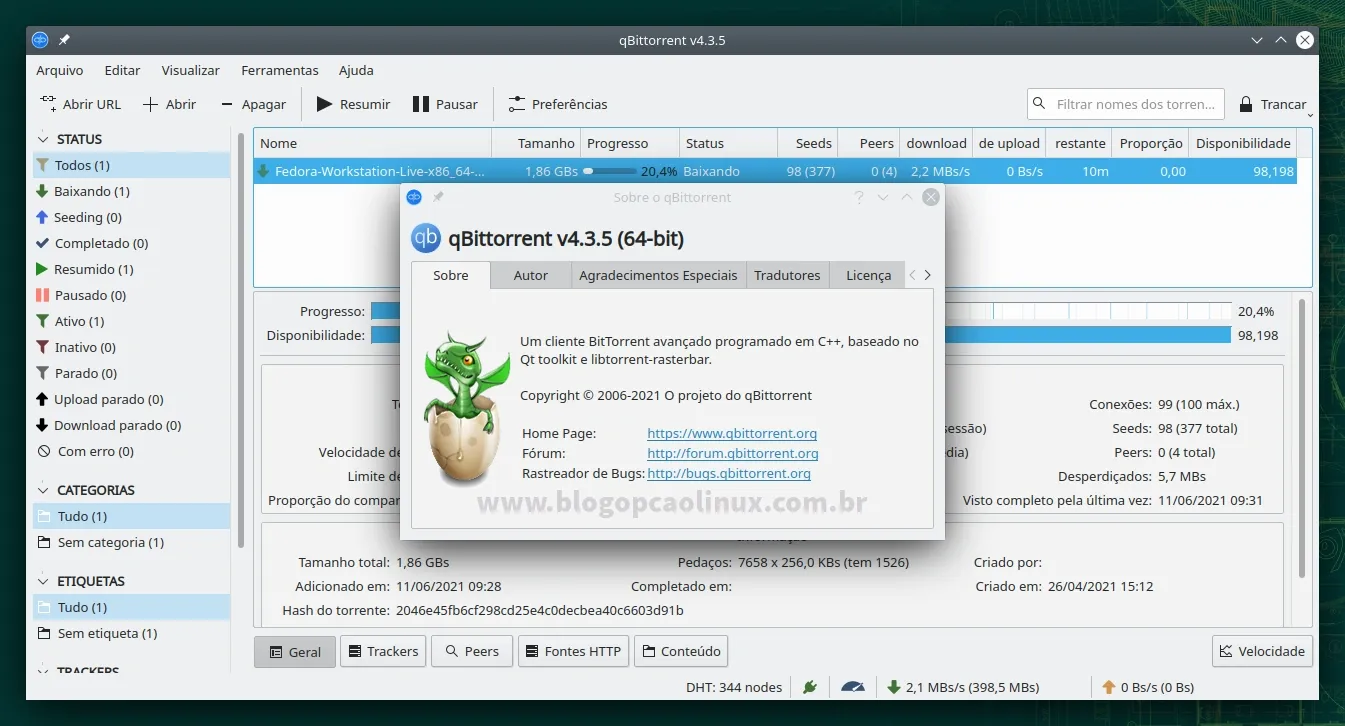 qBittorrent executando no openSUSE Leap 15.3