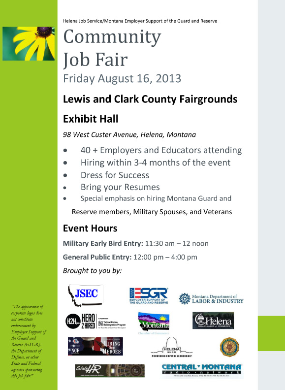 Helena, MT ESGRsponsored job fair Aug 16