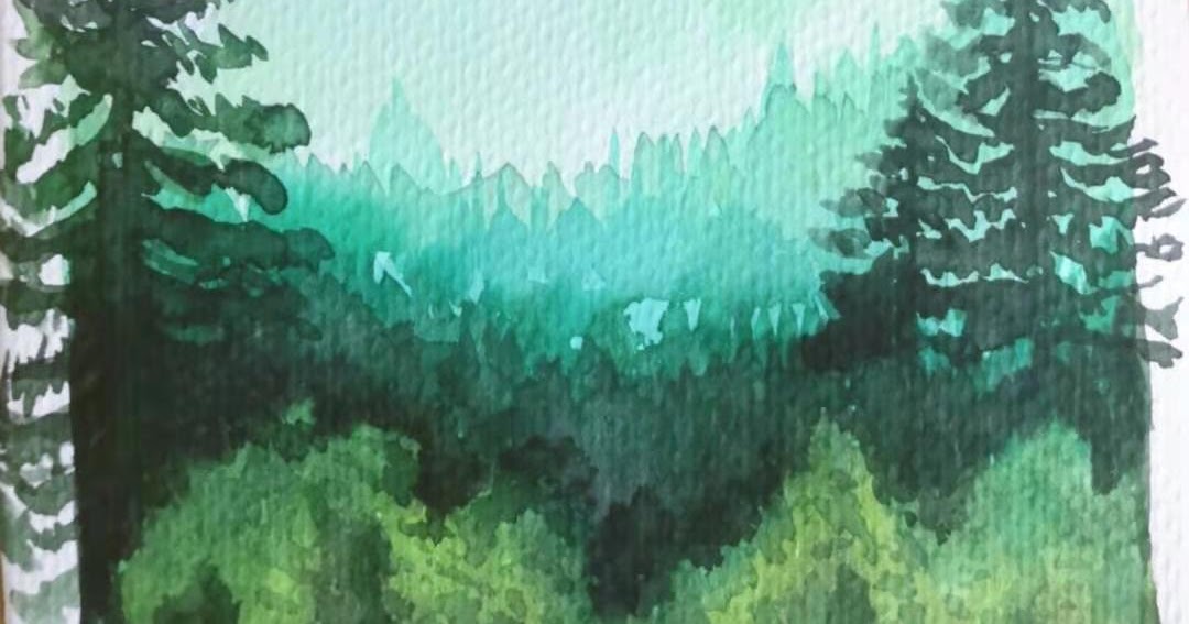 How to paint pine forests landscape with watercolor Hinewme