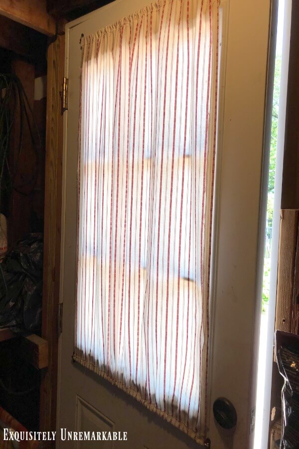DIY Curtain For 9 Panel Glass Exterior Door from inside of garage