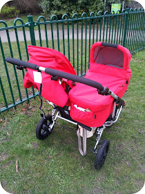 Easywalker Duo, red double buggy, monster truck pushchair,