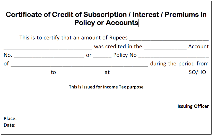 Certificate of Credit of Subscription / Interest / Premiums in Policy ...