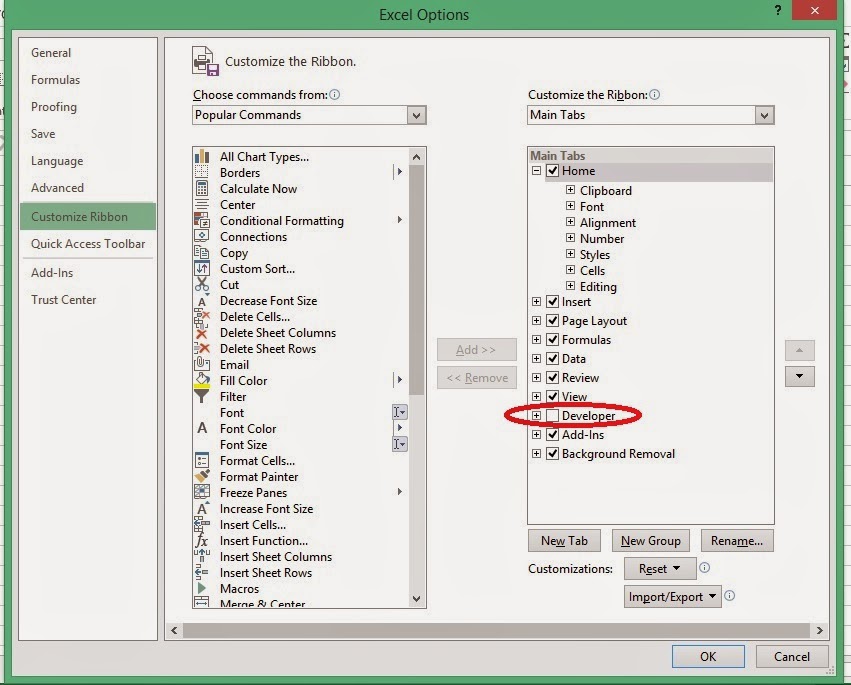 no developer tab excel