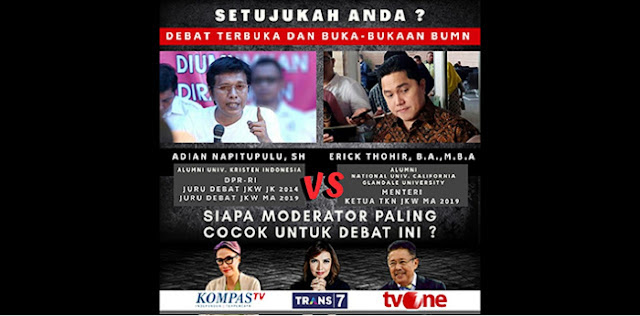 Debat Terbuka Adian Vs Erick Thohir, Siapa Pantas Jadi Moderator?
