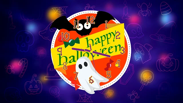 Bat and Ghost Halloween Clock Screensaver