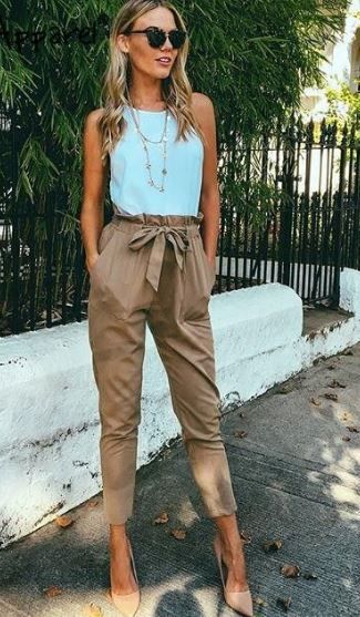 Women's fashion | Ribbon belted high waisted trousers | Just a Pretty Style