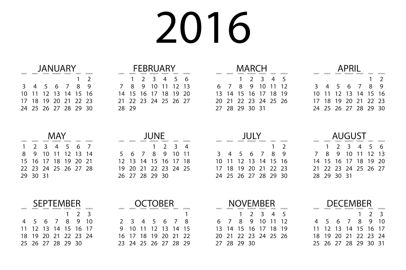 Yearly Calendar 2016 2