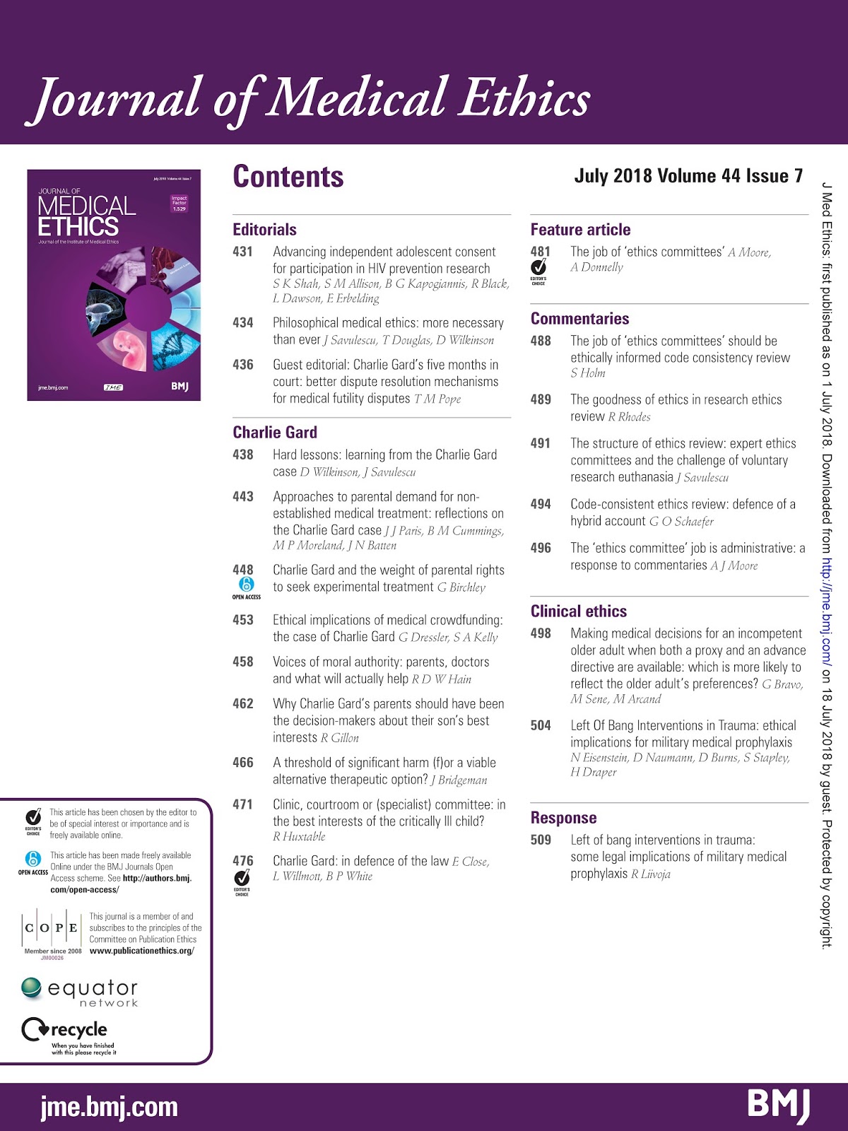 Charlie Gard Journal of Medical Ethics Special Issue