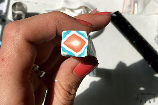 Canne pâte polymère canne géométrique Mica Shift turquoise corail blanc Sculpey Cernit Fimo Stenna