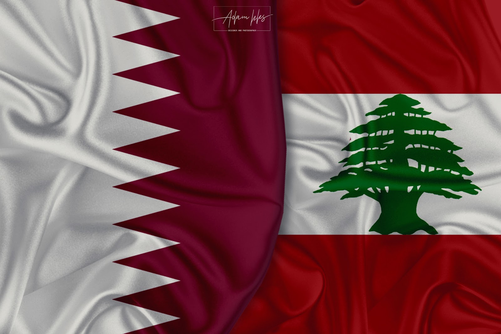 تحميل خلفية جميلة علم قطر مع علم لبنان - شعب عربي واحد شعب عربي واحد