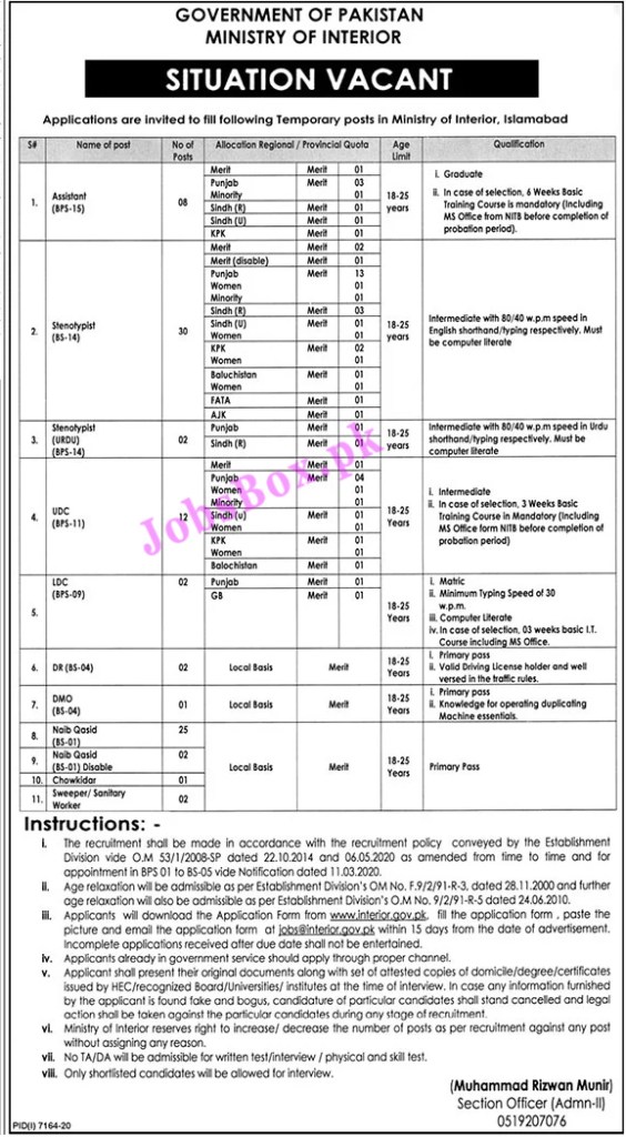 Ministry of Interior Jobs 2021 – Download Application Form via www.interior.gov.pk