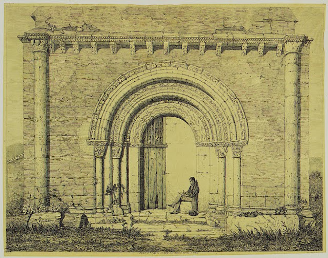 Eau-forte de Leo Drouyn en 1845, Portail de l’église de Saint-Genès