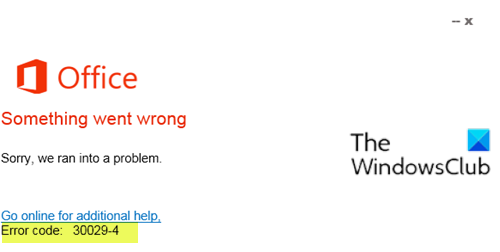 Codice di errore di Microsoft Office 30029-4