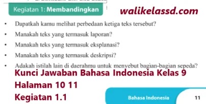 Kunci Jawaban Bahasa Indonesia Kelas 9 Halaman 10 11 Kegiatan 1 1 Wali Kelas Sd