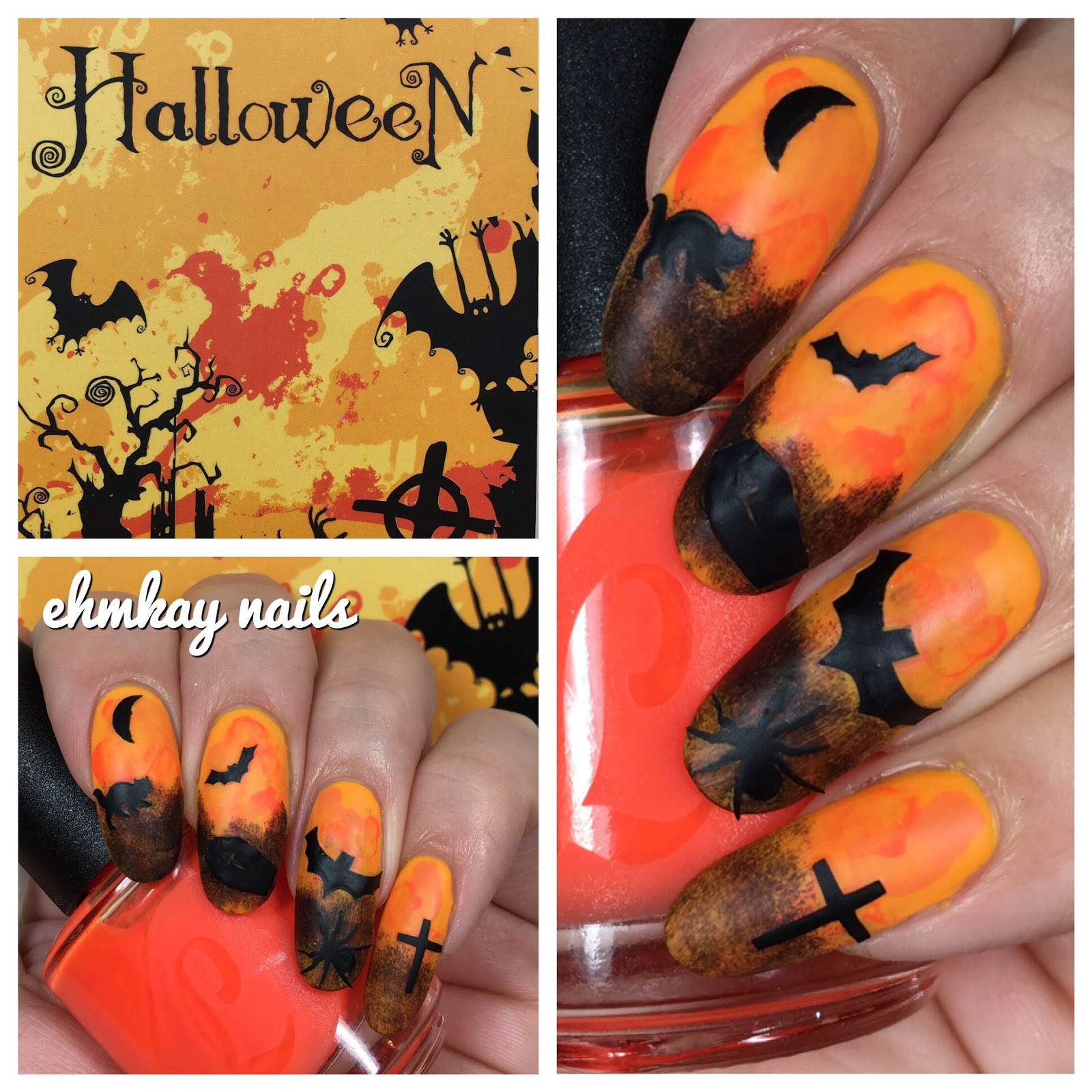 Ehmkay Nails Halloween Nail Art With Halloween Spooky Stickers From Lipsticks Nail Polish