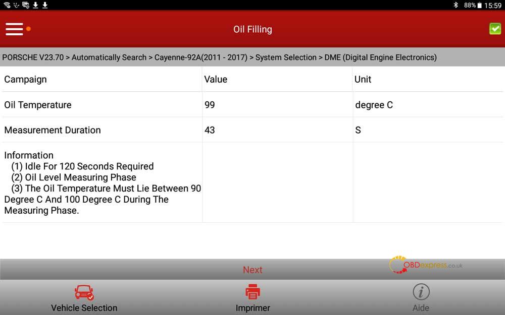 LAUNCH X431 How to Check Cayenne 958 engine oil level by PIWIS or