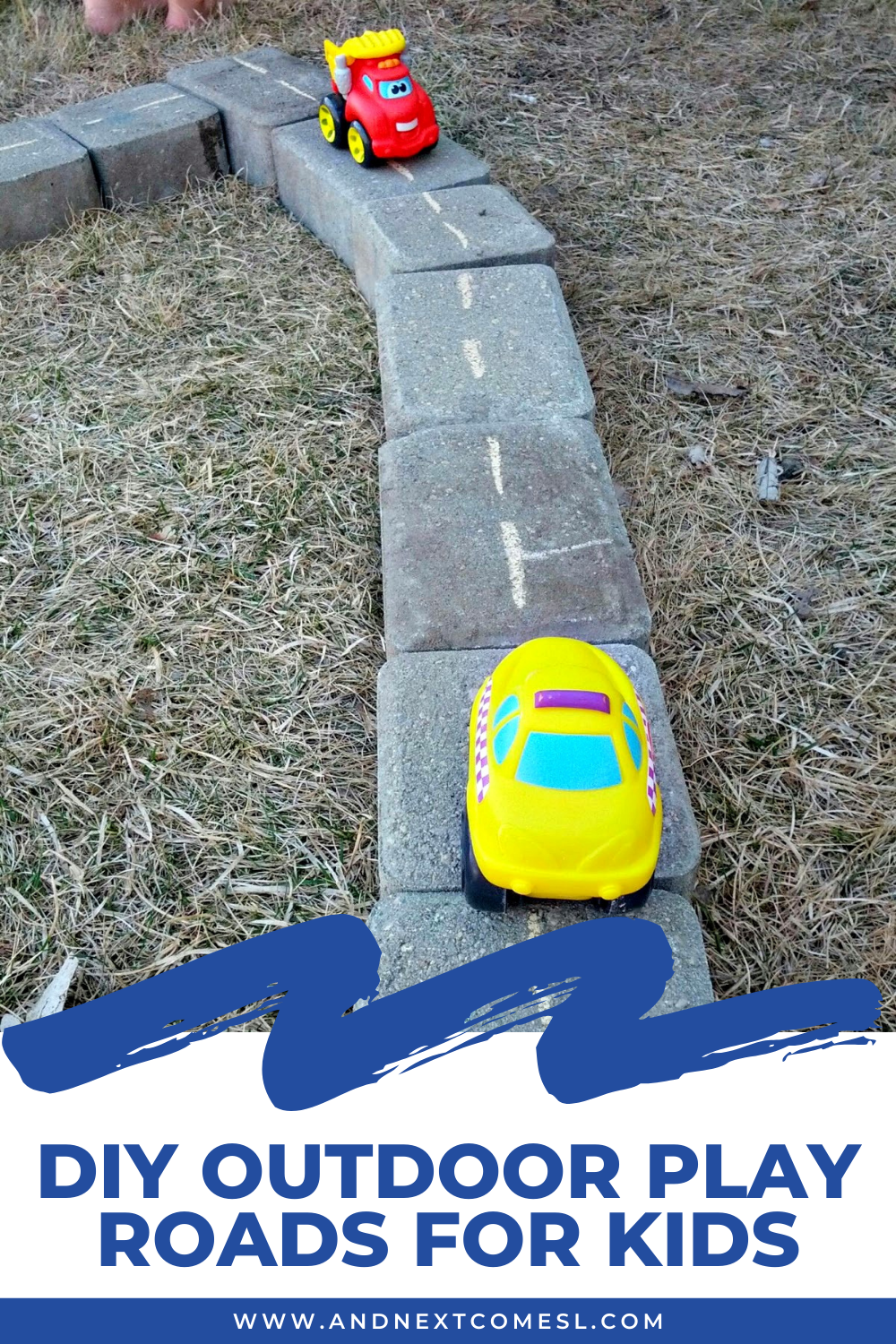 The easiest DIY outdoor play roads for kids ever - great activity for toddlers and preschoolers to play with in the backyard!
