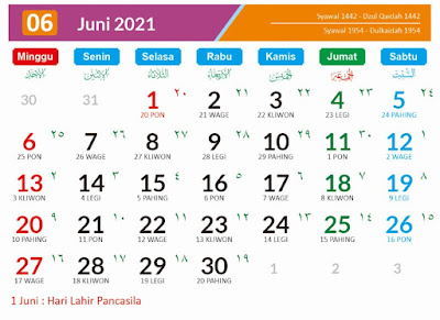 Kalender 2021 Masehi Juni