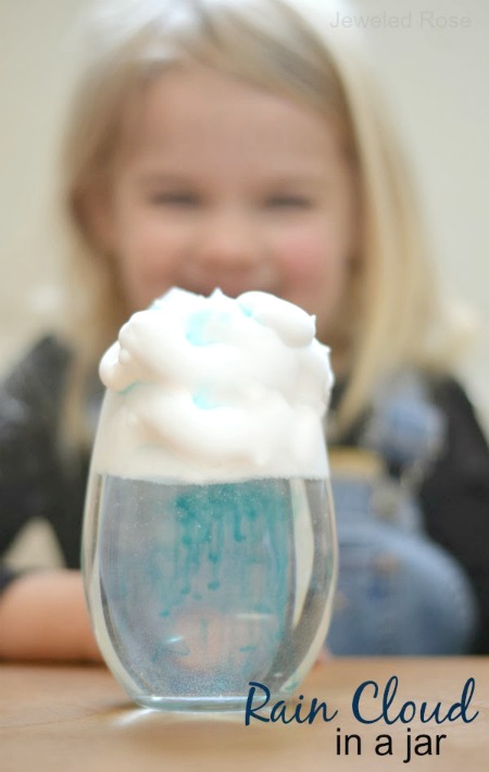 Explore the weather cycle and why it rains with this fun science experiment for kids. Making rain clouds in a jar makes for a great science fair project, too! #raincloudinajar #rainclouds #raincloudexperiment #weatheractivitiespreschool #weatherexperimentsforkids #scienceexperiments #scienceexperimentskids #scienceforkids