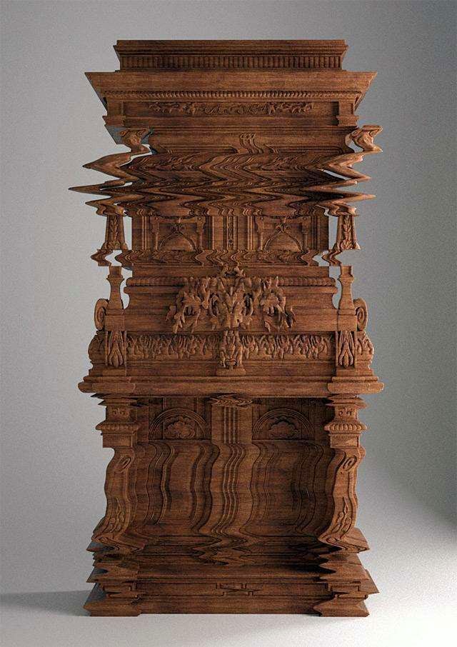 46 Unbelievable Photos That Will Shock You - A Cabinet Carved to Look Like a Digital Glitch