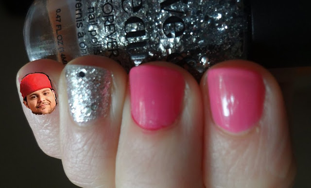 pink nails with silver glitter accent nail