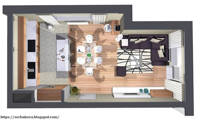Дизайн проект гостиной с кухней в новостройке