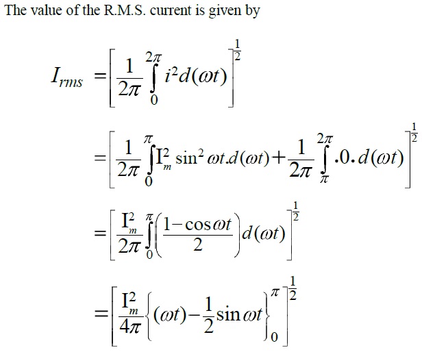 Half wave Rectifier R M S Output Current Irms Derivation half-wave-rectifier-r-m-s-output-current-irms-derivation