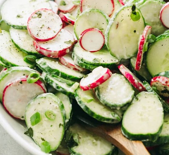 Radish and Cucumber Salad with Garlic-Yogurt Dressing #vegetarian #diet
