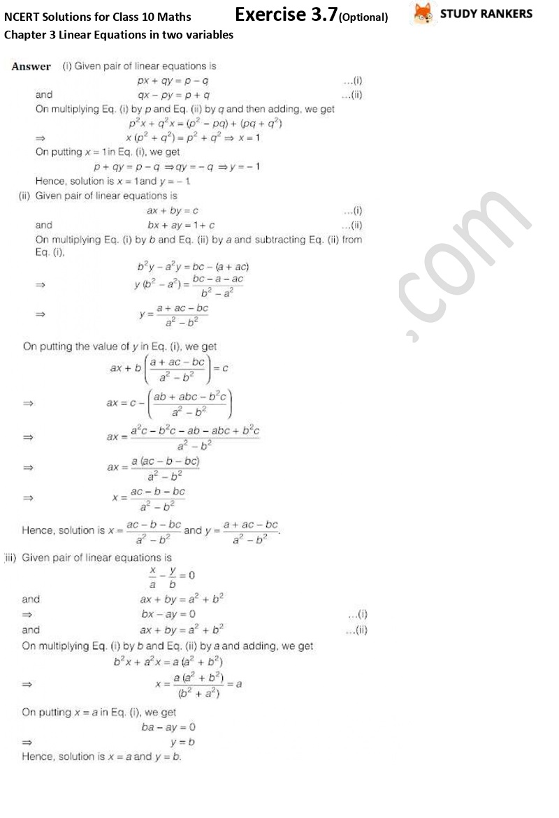 NCERT Solutions for Class 10 Maths Chapter 3 Pair of Linear Equations in Two Variables Exercise 3.7 Part 6