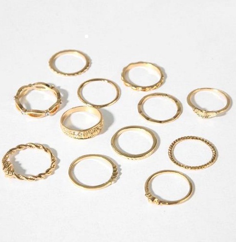 Carved Hollow Out Alloy Rings Set - Gold