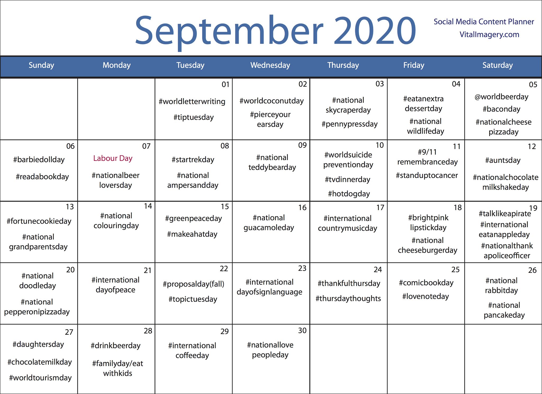 Free Social Media Calendar September 2020 Clipart Blog