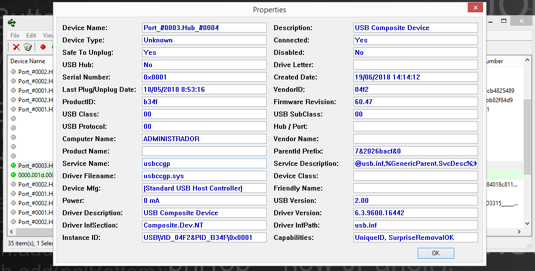 USBDeview permite administrar todos los dispositivos USB conectados al