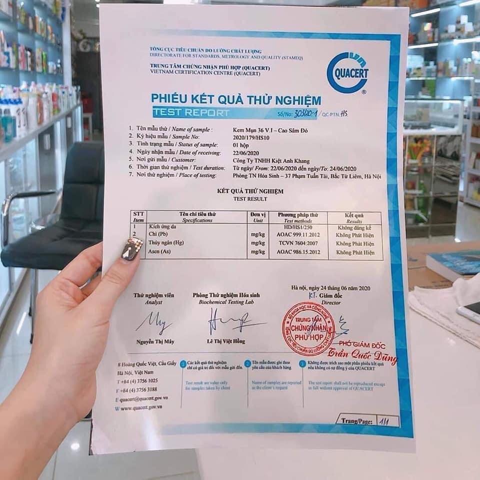 Giấy kiểm nghiệm cao mụn sâm đỏ