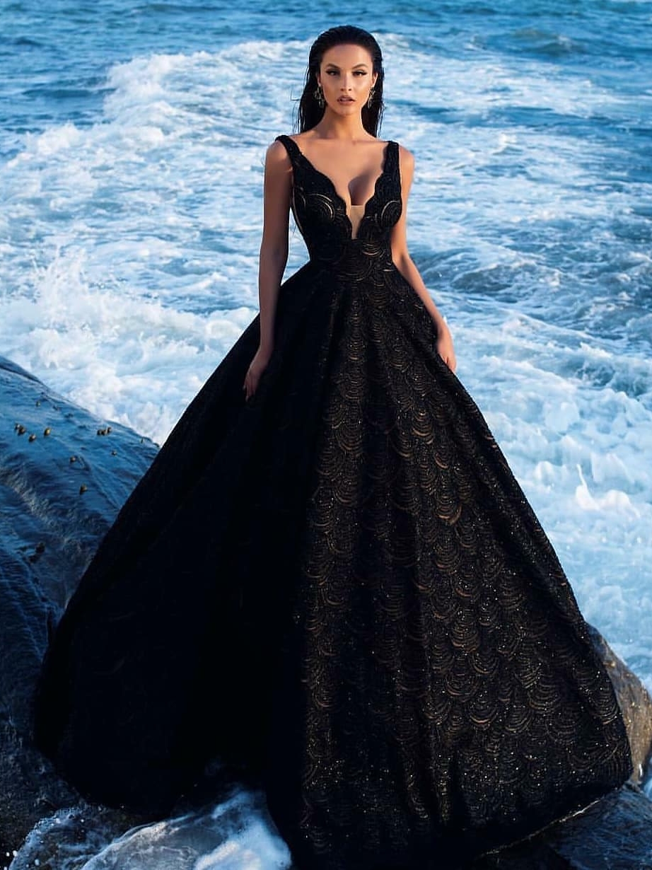 ALAYNA | Strapless Layered Tulle Black Wedding Gown – Envious Bridal &  Formal