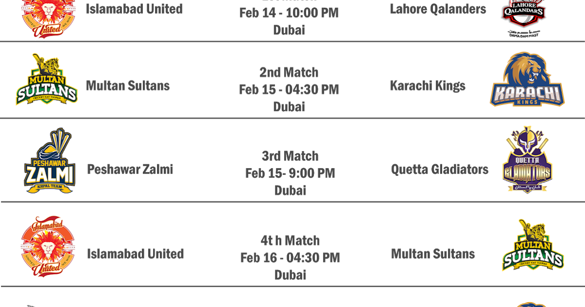 PSL 4 Schedule 2019