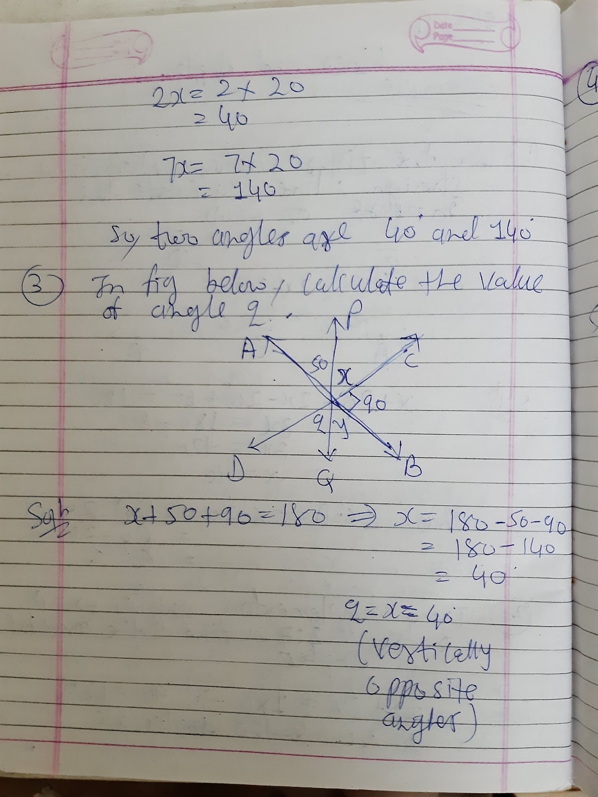 Math Grade 9th Chapter 6 Lines and Angles 29/05/20 class work