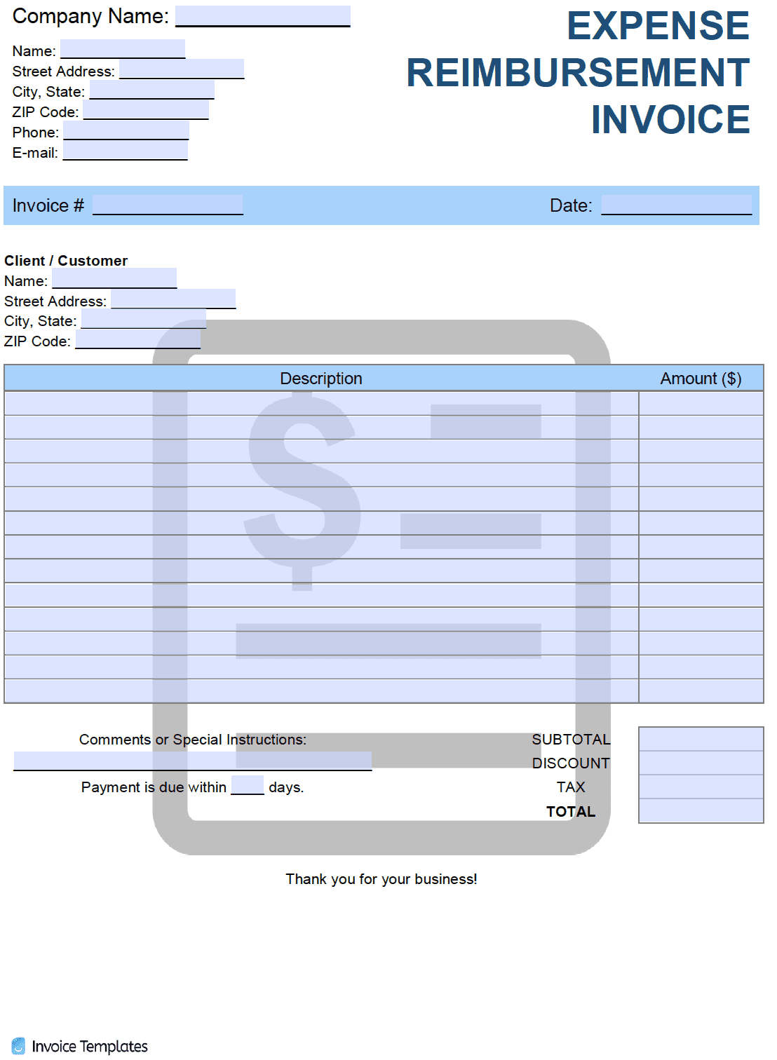 Sample Reimbursement Invoice Invoice Template Sample Reimbursement Invoice Invoice Template